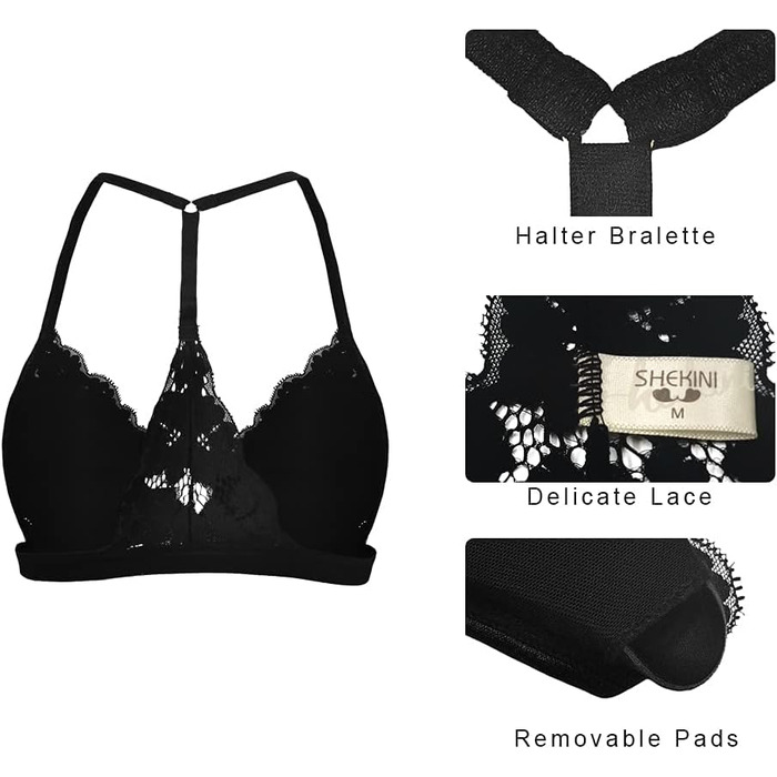 Шекіні: Безкаркасний бюстгальтер без бретелів з застібкою спереду, мереживний бра, трикутник, бюстгальтер з підкладкою, сексуальний топ-кроп, білий (чорний, L)