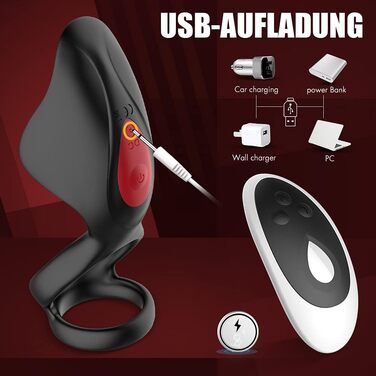 Пеніс-кільце Tagnaff з подвійною затримкою для пар: покращена стимуляція G-точки та клітора, 9 режимів, чорний