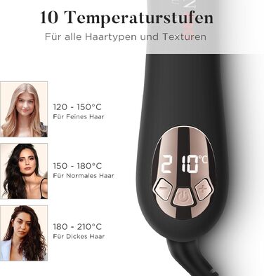 Автоматичний плойка-стайлер для волосся PARWIN PRO BEAUTY 32мм, ротаційний завивач з нано-титановим покриттям та LCD-дисплеєм, 120-210°C