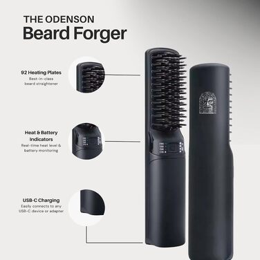 Випрямляч для бороди Odenson Beard Forger – бездротовий підігрівальний гребінець для догляду за бородою, 4 температурні режими, акумуляторний