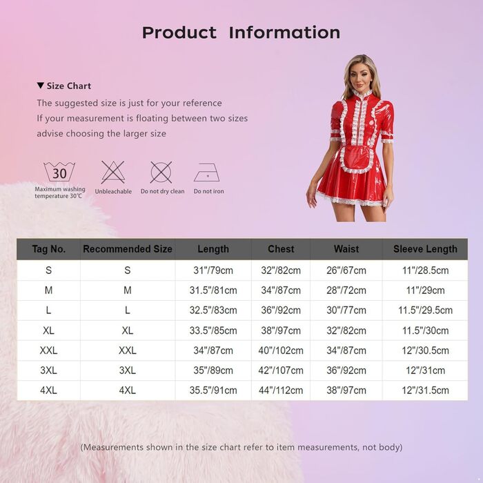 Костюм горничної FEESHOW з вологого блиску, комплект спідниці та фартуха, костюм французької горничної, карнавальний костюм, рожевий, розмір XXL