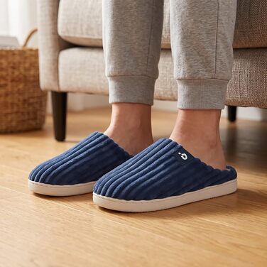 Зимові теплі капці Coswind для жінок та чоловіків з ефектом пам'яті (Memory Foam), вельветові пантофлі, темно-сині, розмір 44/45 EU