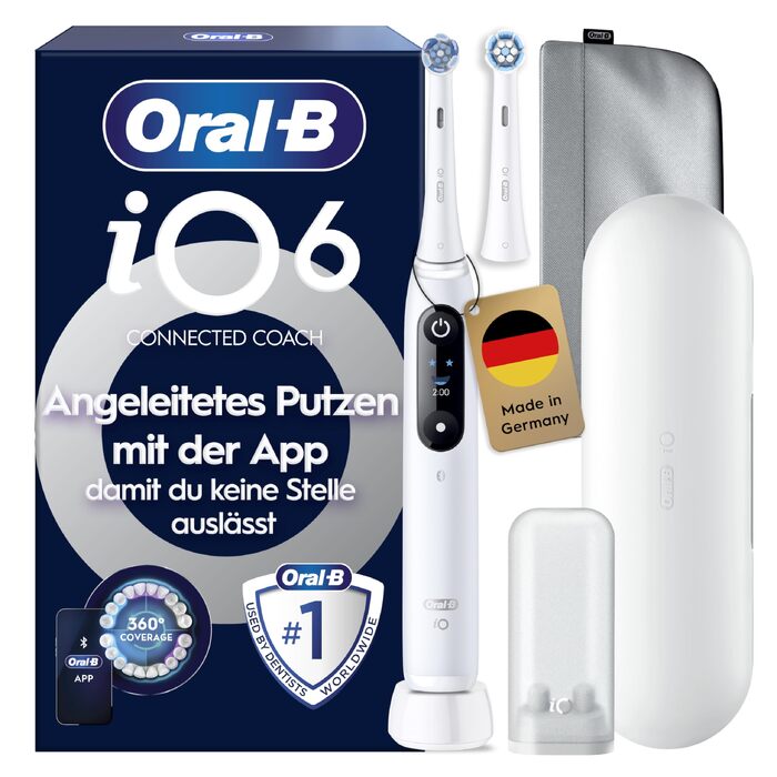 Електрична зубна щітка Oral-B iO Series 6 White: 5 режимів очищення, 2 насадки, дорожній футляр