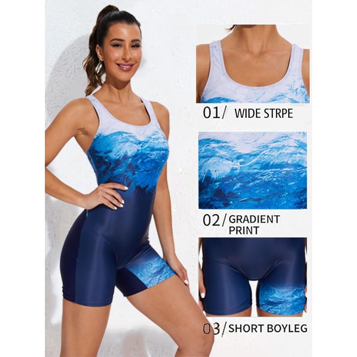 Купальник спортивний жіночий Attraco Racerback, з ефектом схуднення, UPF 50+, блакитний (M)