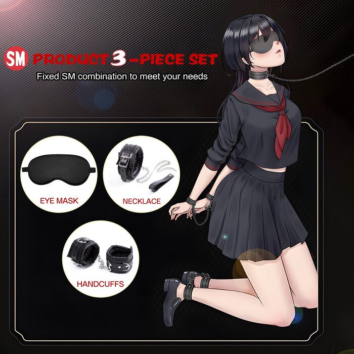 Набір для БДСМ для пар Fesseln: 3 шт. Люкс набір для дорослих, наручники для сексуальних ігор, екстремальне секcуальне іграшки, чорний колір