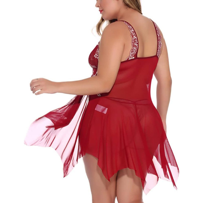 Жіноча нічна сорочка Babydoll з V-подібним вирізом, прозора сітка, передня застібка, нічна сорочка для дому, (Каштанове, 3XL)