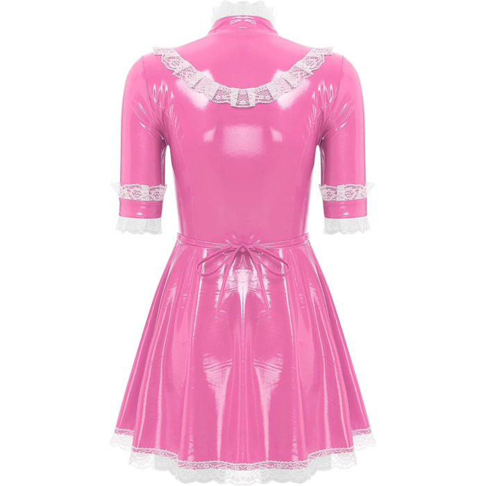 Костюм горничної MSemis: сексуальний набір нижньої білизни з ефектом вологого блиску, готичний стиль, французький дизайн, рожевий колір (L)