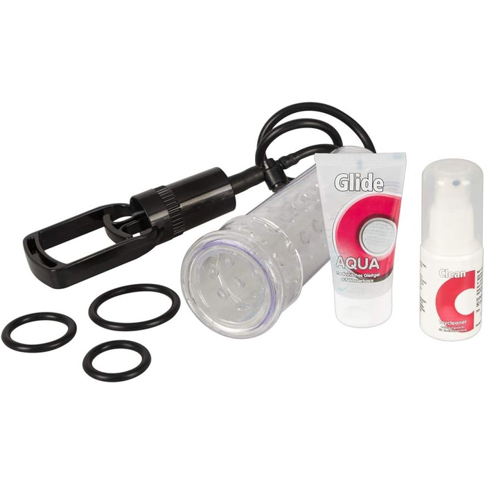 Насос для ерекції Orion - інтенсивний вакуумний насос для чоловіків, для тренування потенції, імітація орального сексу, перезаряджається, прозорий/чорний (6-piece set)