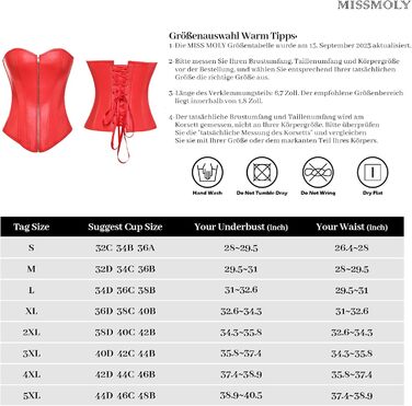 MISS MOLY Корсаж з повним бюстом, вінтажний, з штучної шкіри, стильний, корсет, на блискавку/застібку, з G-String (4XL, Червоний)