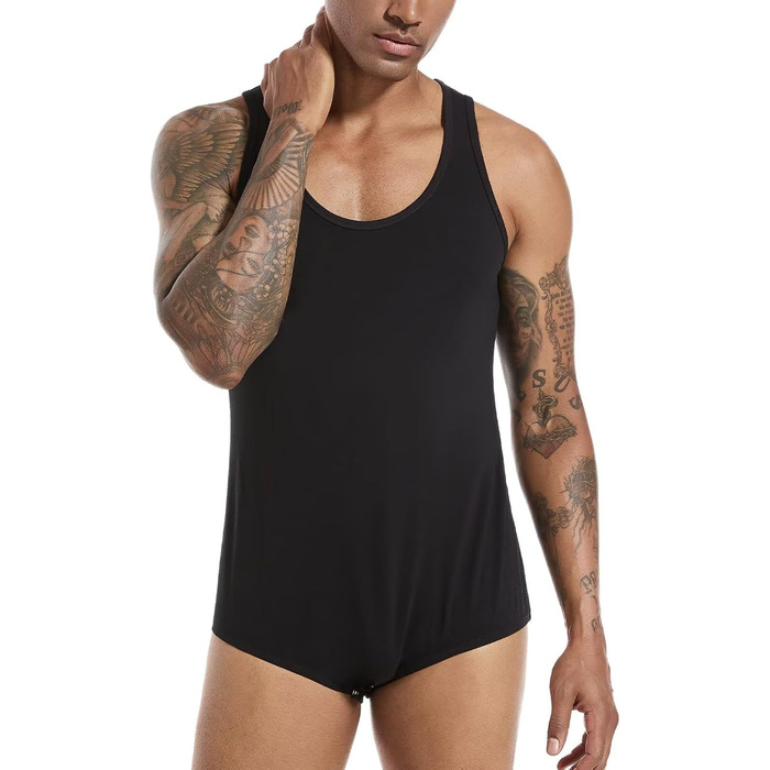 Чоловічий безрукавний боді-піжама Landofgenie з бавовни, чорний, розмір M