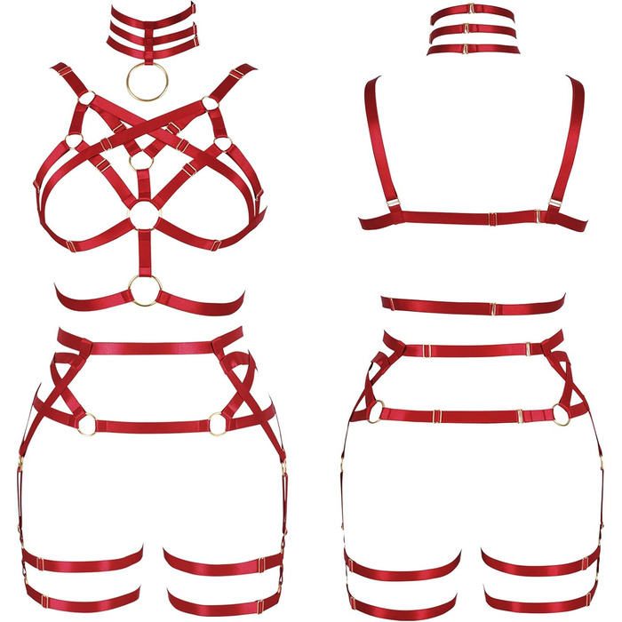Жіночий корсет-накидка з ремінцями Банссгот. Набір сексуальної білизни в готичному стилі, червоний колір. Регульований розмір, стрінги, готичний раве-стиль