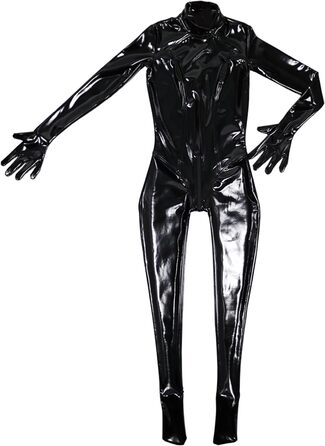 Чорний латексний комбінезон для жінок - сексуальний, обтислий, на блискавці, для вечірок, клубів, ролей, сцени