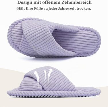 Жіночі домашні капці GOEWY з ефектом пам'яті (Memory Foam), текстильні шльопанці з відкритим носком та антиковзальною підошвою, фіолетові, розмір 38/39 EU