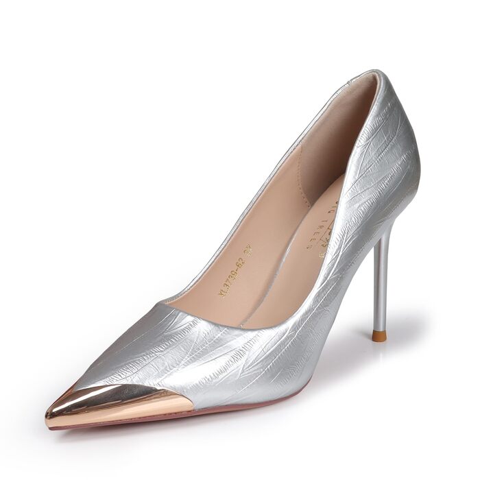 Жіночі туфлі-човники на підборах Stiletto з металевим носком, сріблясті, PU шкіра, для вечірок та офісу, розмір 36 EU