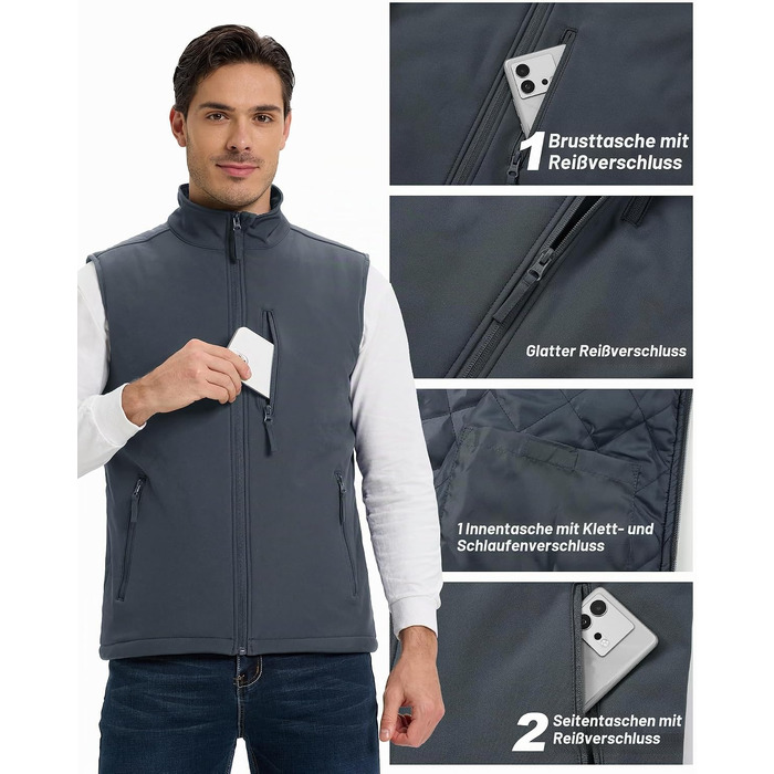 Чоловічий жилет Outdoor Ventures Softshell з утеплювачем: водовідштовхуючий, вітрозахисний та дихаючий жилет для велоспорту, бігу та походів (Темно-сірий, 3XL)