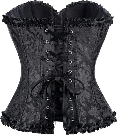 TRIWORKS Корсетний топ для жінок: корсаж, шнурування, бюстгальтер, сатиновий корсет з мереживом, стегнювальний корсет для карнавалу та Різдва, S-X (Чорний з блискавкою, L)