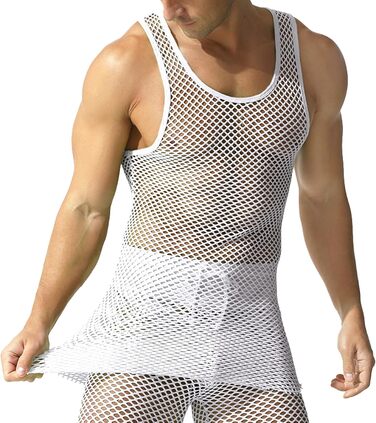 Чоловіча сітчаста футболка QiaTi з довгим рукавом, прозора, мереживна, біла