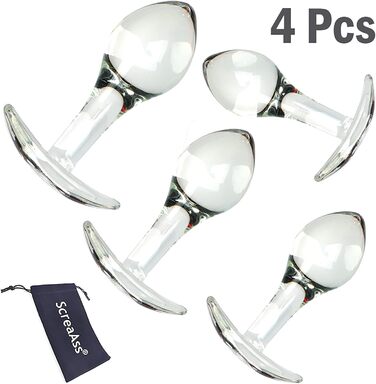 Набір анальних кульок зі скла ScreaAss (S/M/L/XL) з T-подібною основою - набір 4 шт.