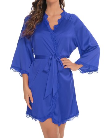 Шовковий халат з відкритим декольте та рукавами 3/4 Aranei для нареченої/дружки, з поясом, блакитний (L)