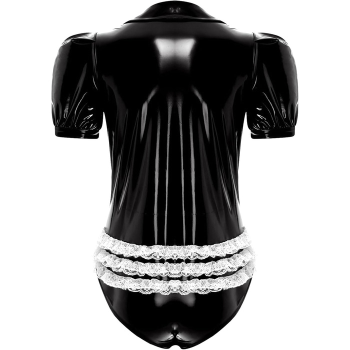 Боді чоловіче з короткими рукавами Sywiyi, лакована шкіра, блискавка, піжама, клубний одяг, чорний, 3XL