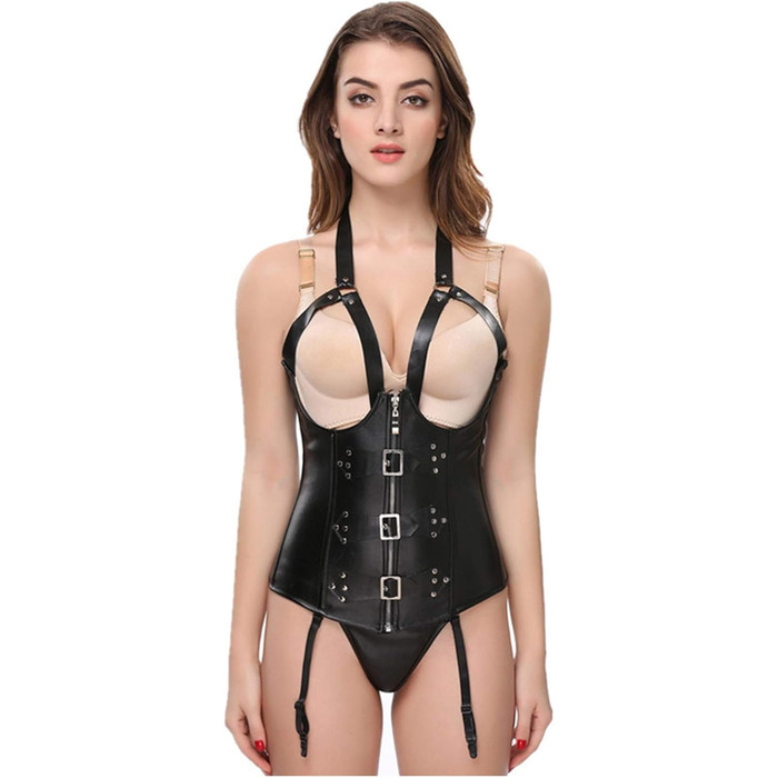 Жіночий корсет-бюстгальтер SUNMME з шнурівкою, сексуальна спідня білизна, контроль талії, шорти-слім, шкіряний стиль стеampunk, чорний, M XXL