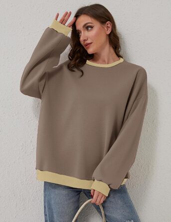 Жіночий світшот Chicrise Daen Oversize у смужку, в'язаний лонгслів з круглим вирізом, колір Coffee-a, розмір L