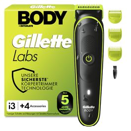 Тример для тіла та інтимних зон Gillette Labs i3 Body + Intimate для чоловіків, чорний/зелений, водонепроникний, з технологією SkinFirst та набором аксесуарів (5 шт)