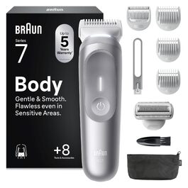 Тример для тіла та інтимних зон Braun Bodygroomer Series 7 BG7555, сірий — водонепроникний бездротовий чоловічий голений апарат з 8 насадками та чохлом