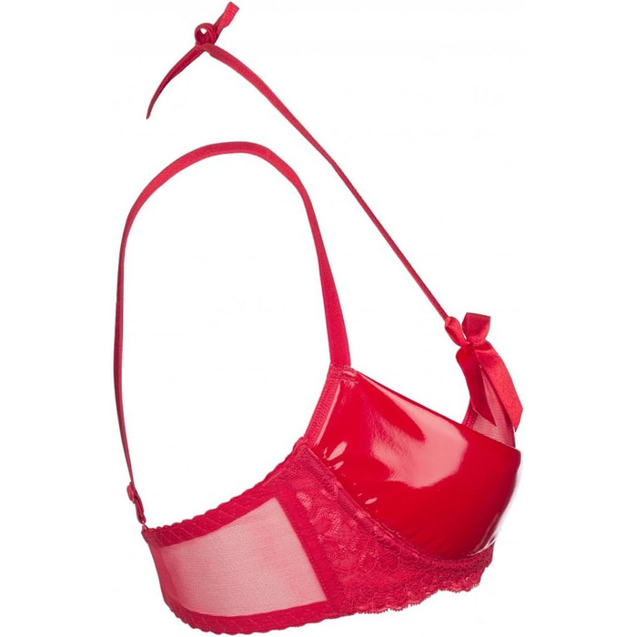 Axami V-6481 Rouge Hebe: Червоний жіночий комплект білизни з глянцевими чашками та бантиками, без бретелів, з боковими кісточками, преміум-якість, EU, 80D