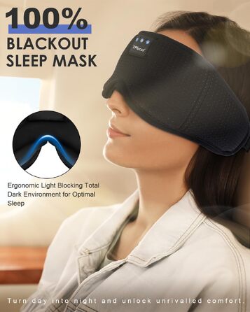 Маска для сну з Bluetooth-навушниками, м'яка бездротова маска для сну ASMR для чоловіків та жінок, 3D дизайн (Чорна)