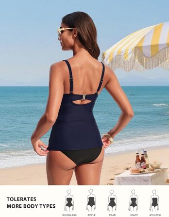 Tankini верх Hanna Nikole з контролем живота, вузлики, V-подібний виріз, купальник (синьо-білі смужки, M)