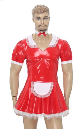 Костюм покоївки Inhzoy для чоловіків: червоне лакове плаття з нашийником, комплект для вечірки, карнавалу, Хелловіну, косплей, розмір XXL