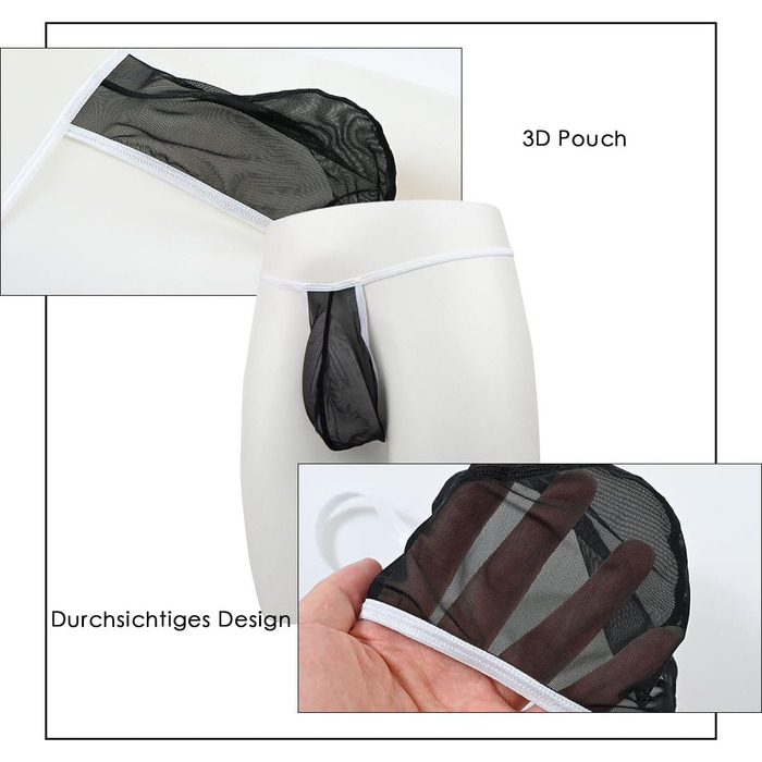 Сексуальна чоловіча білизна BIATWOWR: прозорі труси G-String, дихаюча тканина, м'якість, темно-сірий/чорний, XXL