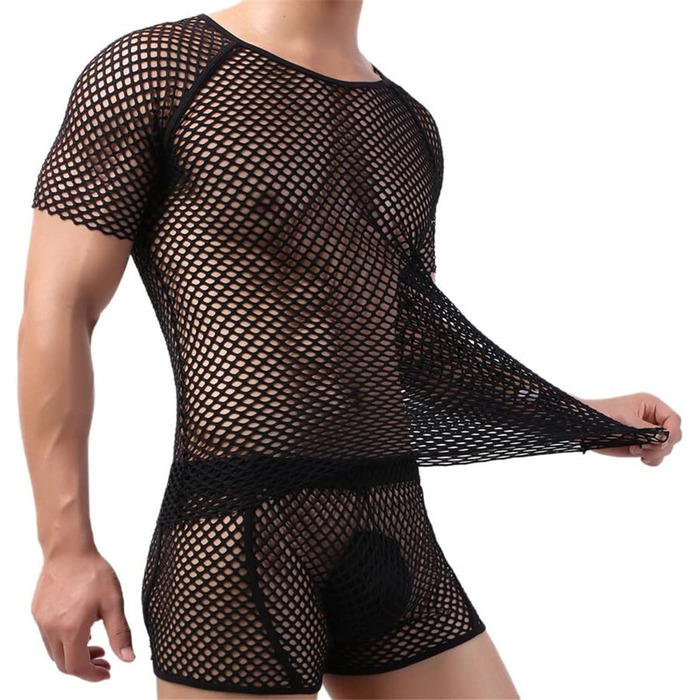 Чоловіча футболка з сітки, прозора, з короткими рукавами, рожевого кольору, XL