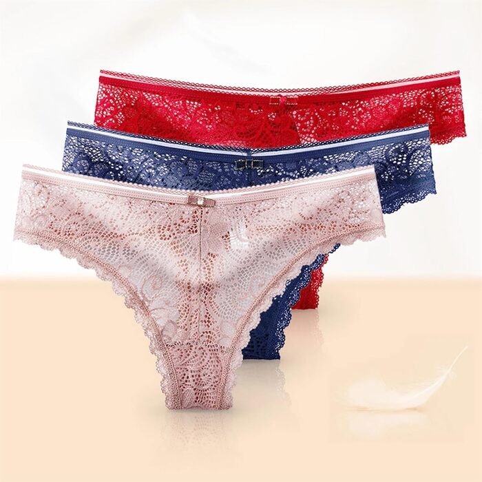 Сексуальні жіночі труси-танга з мереживом, 3 шт./набір, низька талія, безшовні G-стрінги, червоний колір, розмір XL