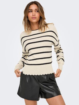 Жіночий в'язаний светр ONLY ONLIBI смугастий, колір Whitecap Gray/Black, розмір XS