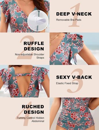 Жіночий купальник Yuson Girl з рюшами, V-подібний виріз, корегуючий, push-up, монокіні, з банджі, висока талія, для жінок (квітковий принт, XL)