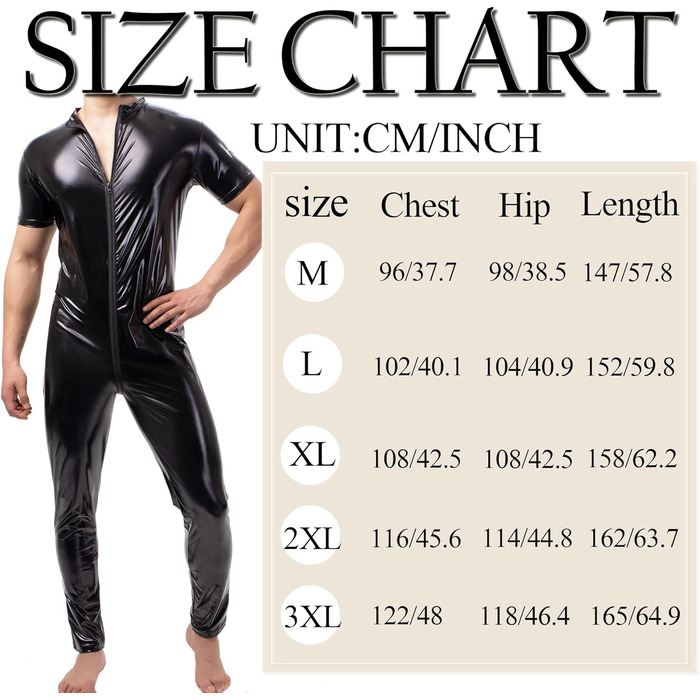 Чоловічі шорти-лосини QiaTi без рукавів з блискавкою, з штучної шкіри, боді з 2 кишенями для повсякденного носіння та клубів (XL, чорний)