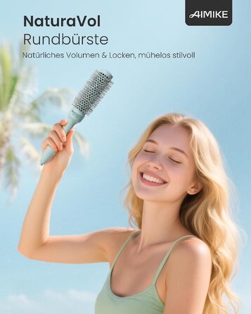 Кругла щітка для волосся AIMIKE NaturaVol 43 мм для об'єму та гладкості, професійна брашинг-щітка для фену та створення хвиль, чорна (діаметр основи 32 мм)