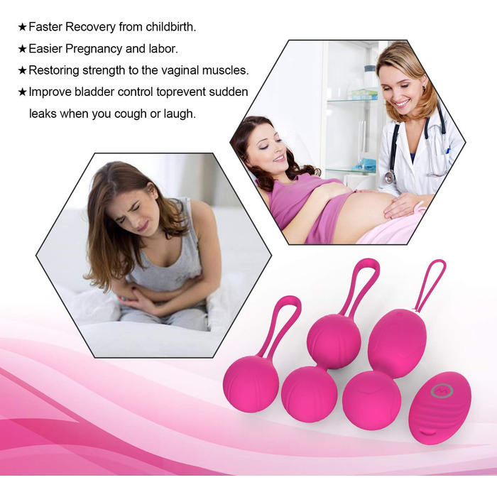 Тренер для впрас для жінок з пультом дистанційного керування, силіконові м'ячики для контролю сечовипускання та впрас для м'язів тазу (Рожевий)