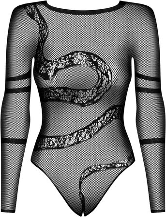 Сексуальний жіночий комплект білизни Selente Love & Fun: боді/відкритий боді та шовкова маска для очей, чорний мереживний з отворами, розмір S-L, виготовлено в ЄС