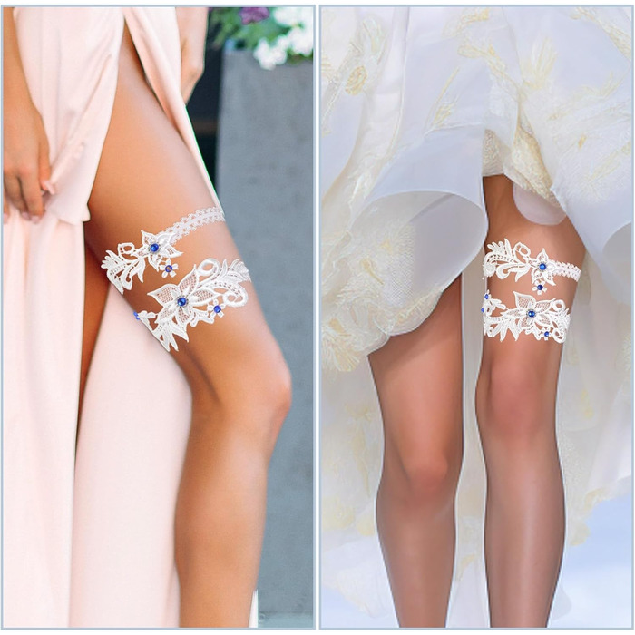 Елегантні мереживні стрічки для нареченої на весілля JiEYAO (2 шт.) з камінням, блакитні, аксесуари для весілля, подарунок для дружки нареченої