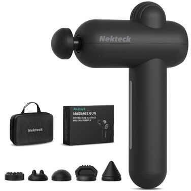 Перкусійний масажний пістолет Nekteck для спортсменів, ручний глибокий масажер м'язів з 5 рівнями швидкості та 6 насадками, темно-сірий