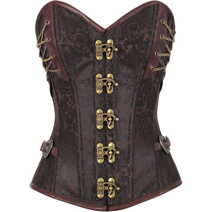 Корсет для жінок KUOSE Steampunk з екошкіри, повний бюст, розміри S-6XL, коричневий
