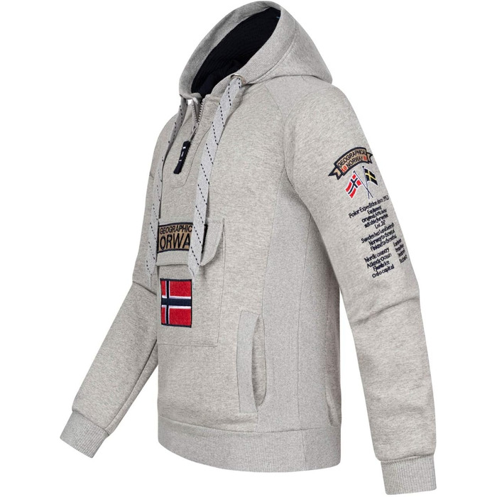 Чоловіча толстовка на блискавці з капюшоном Geographical Norway Gymclass, світло-сіра, теплий світшот з кишенею-кенгуру, розмір XXL