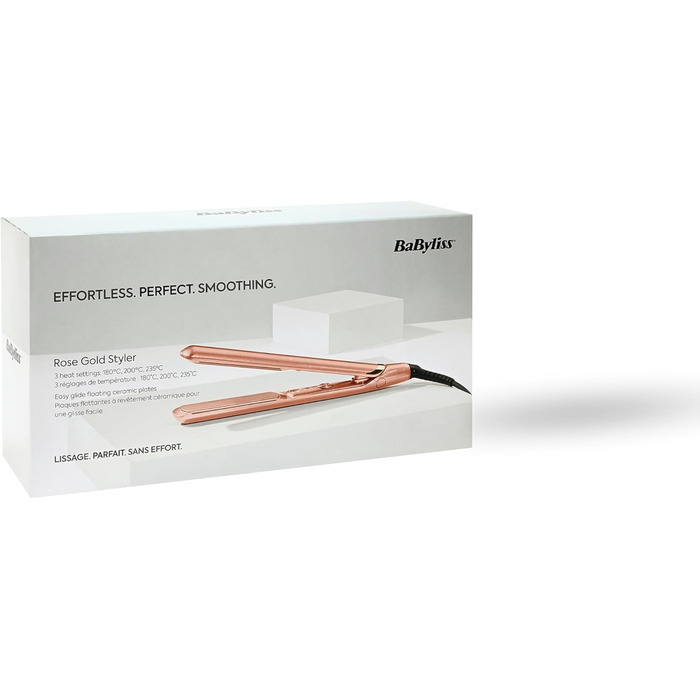Випрямляч для волосся BaByliss Rose Gold 2598PE з керамічними пластинами, регулювання температури до 235°C, швидкий нагрів, універсальна напруга
