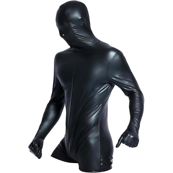 Чоловічий боді з штучної шкіри на блискавці, чорний, XXL - сексуальний костюм для клубів та вечірок