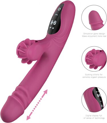 Вібратор для жінок з 9 функціями, нагрівання, силікон, дільдо, масажний стрижень. Для жінок та пар (фіолетовий)