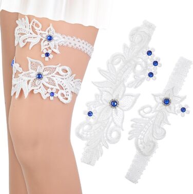 Елегантні мереживні стрічки для нареченої на весілля JiEYAO (2 шт.) з камінням, блакитні, аксесуари для весілля, подарунок для дружки нареченої