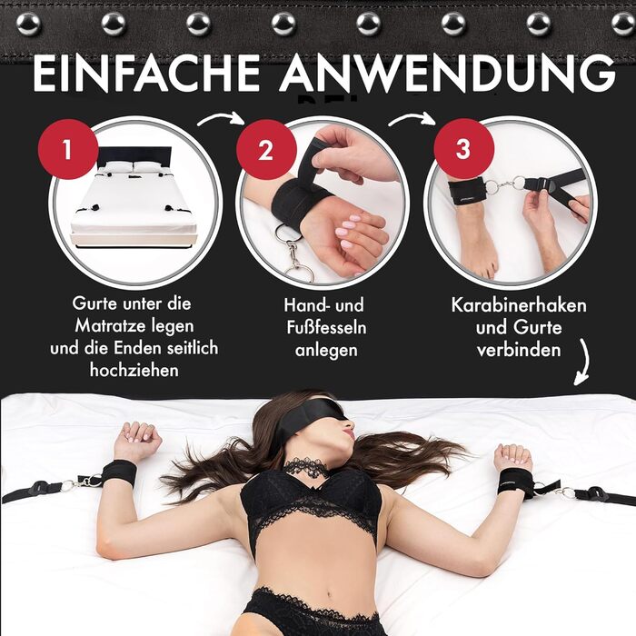 Набір для бондейжу Liebesfreunde® з кріпленнями для ліжка, наручниками та маскою для очей - BDSM для пар | Стабільний набір для сексуальних ігор